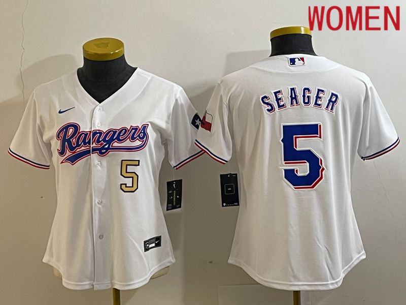 Women Texas Rangers #5 Seager White Game Nike 2023 MLB Jersey style 2->women mlb jersey->Women Jersey